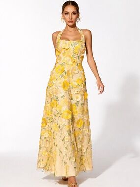 New AW Bridal Lucie Yellow Floral 3D Embroidered Dress 14